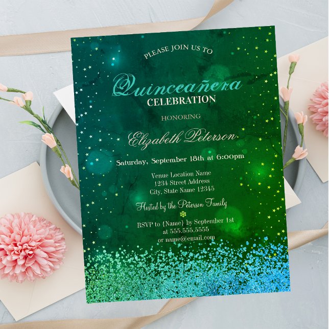 Modern Green Diamonds Green Quinceañera Invitation (Creator Uploaded)