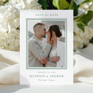 Modern Green Double Border 2 Photo Wedding Save The Date