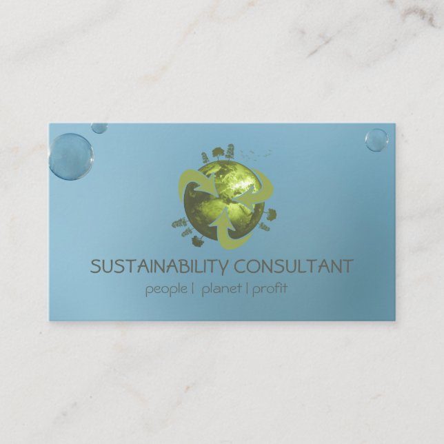 Modern green earth logo sustainability consultant business card (Front)