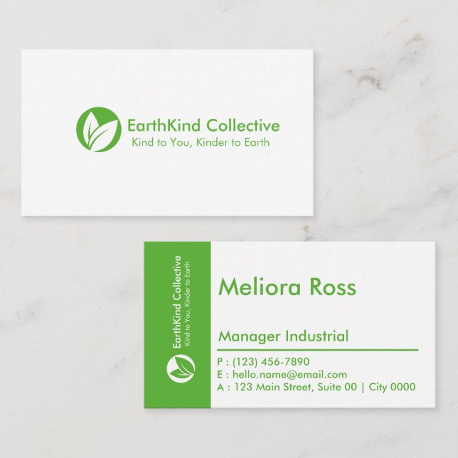 Modern Green Eco Friendly Clean Fresh Minimalist Business Card (Front/Back)