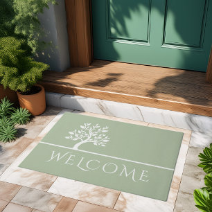 Modern Green Elegant Classy Tree YOGA Welcome Doormat