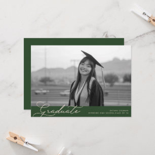 Modern Green Elegant Script Photo Graduation Card