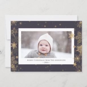 Modern Green Elegant Script Snowflakes Bokeh Holiday Card