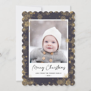 Modern Green Elegant Script Snowflakes Bokeh Holiday Card