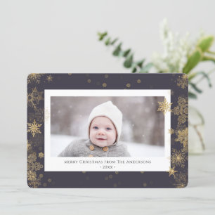 Modern Green Elegant Script Snowflakes Bokeh Holiday Card