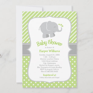 Modern Green Elephant Neutral Baby Shower Invitation