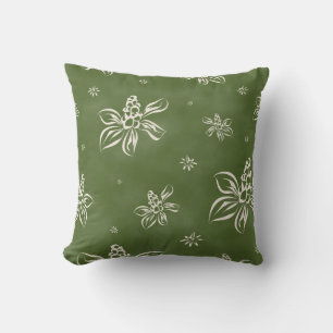 Modern Green Ethnic Doodle Floral Tie-Dye Throw Pillow
