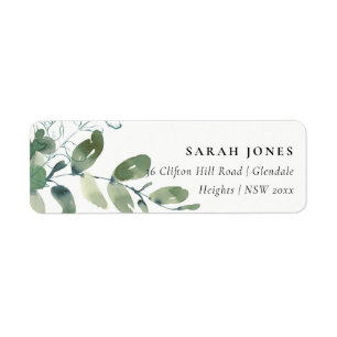 MODERN GREEN EUCALYPTUS FOLIAGE WATERCOLOR ADDRESS