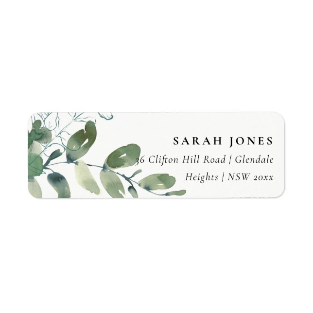 MODERN GREEN EUCALYPTUS FOLIAGE WATERCOLOR ADDRESS (Front)