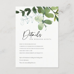 MODERN GREEN EUCALYPTUS GROVE WEDDING DETAILS ENCLOSURE CARD