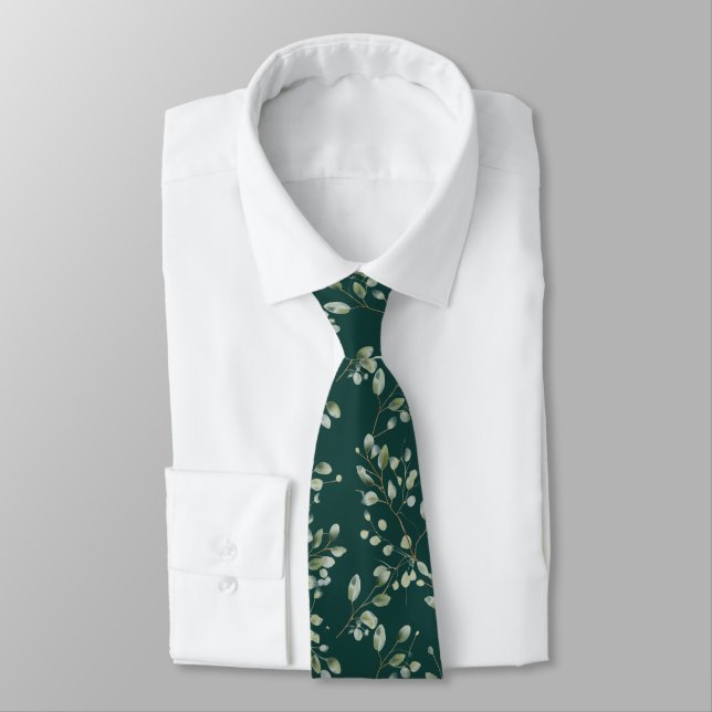 Modern Green Eucalyptus Leaf Pattern  Tie (Tied)