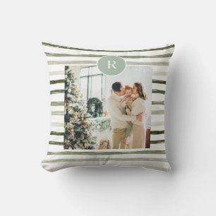 Modern Green   Family Photo   Initial Throw Pillow