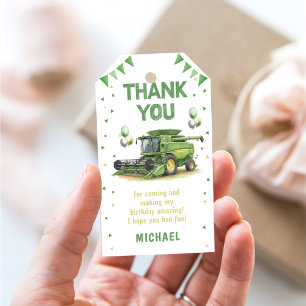 Modern Green Farm Tractor 1st Birthday Gift Tags