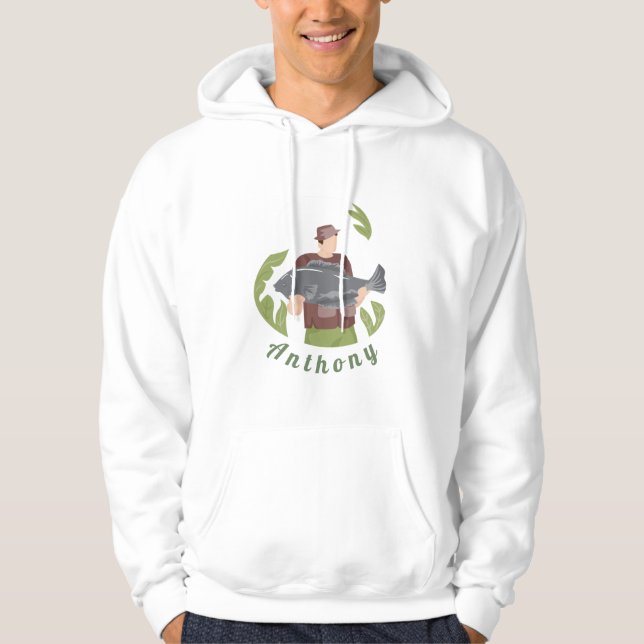 Modern Green Fisherman Illustration Fishing Name   Hoodie (Front)