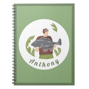 Modern Green Fisherman Illustration Fishing Name Notebook