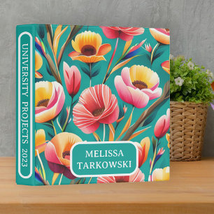 Modern Green Floral Elegant Custom Name Binder