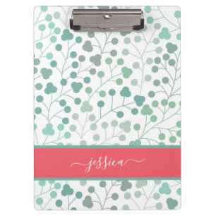 Modern green floral pattern script name  clipboard