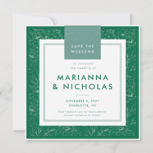 Modern Green Floral Pattern Wedding Save the Date