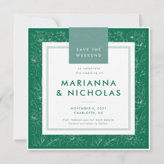 Modern Green Floral Pattern Wedding Save the Date