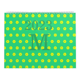 Modern green flowers daisy pattern calendar