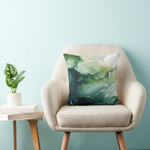 Modern Green Fluid Abstract  Throw Pillow
