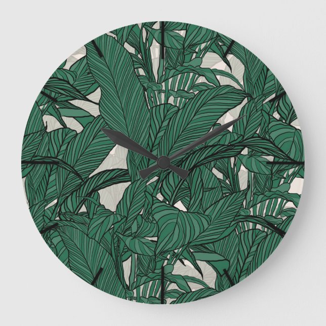 Modern Green foliage plant Botanical design Large Clock (Front)