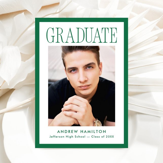 Modern Green Frame 2 Photo Graduation Announcement (Creator Uploaded)