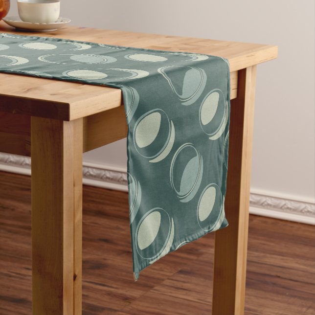Modern Green Geometric Circle Pattern Long Table Runner (In Situ)