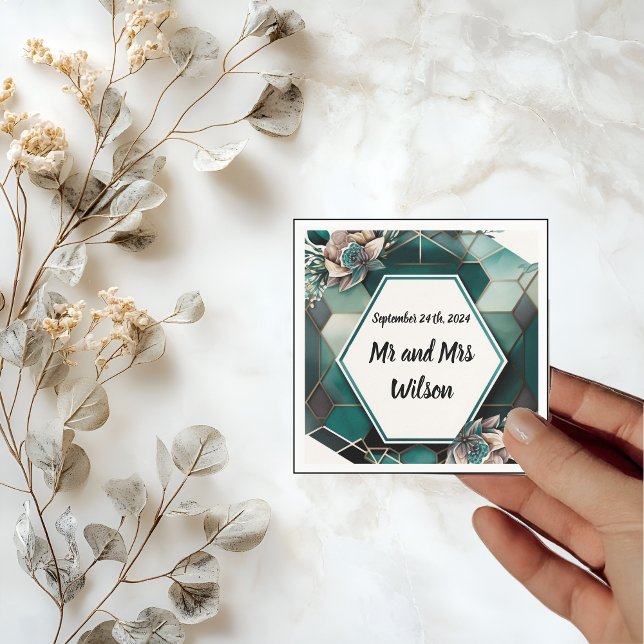 Modern Green Geometric Design Cocktail Napkin (Creator Uploaded)