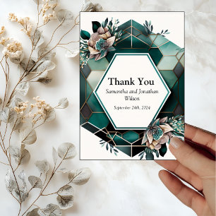 Modern Green Geometric Design Wedding Thank You Card