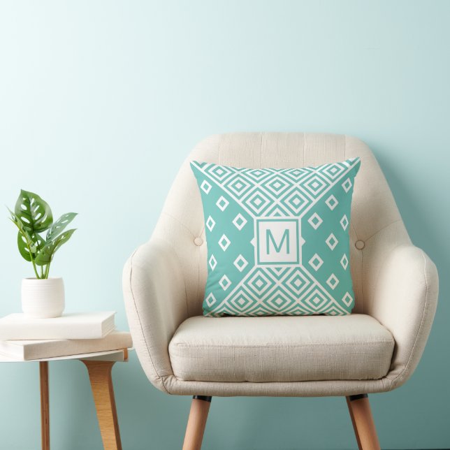 Modern Green Geometric Monogram Throw Pillow (Chair)
