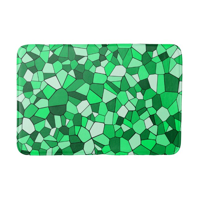Modern Green Geometric Mosaic Pattern Bath Mat (Front)