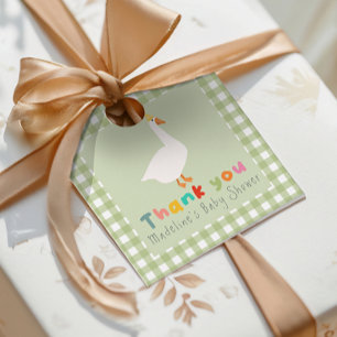 Modern Green Gingham Silly Goose Baby Shower Favour Tags