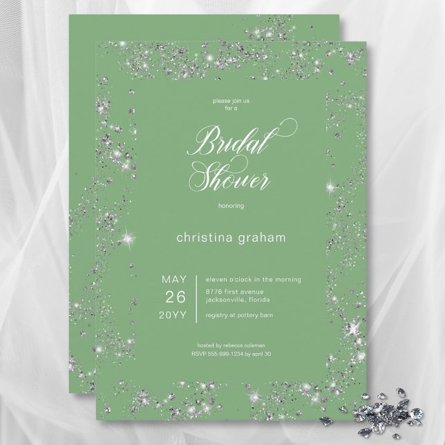 Modern Green Glam Diamond Frame Bridal Shower Invitation (Modern Green Glam Diamond Frame Bridal Shower Invitation)