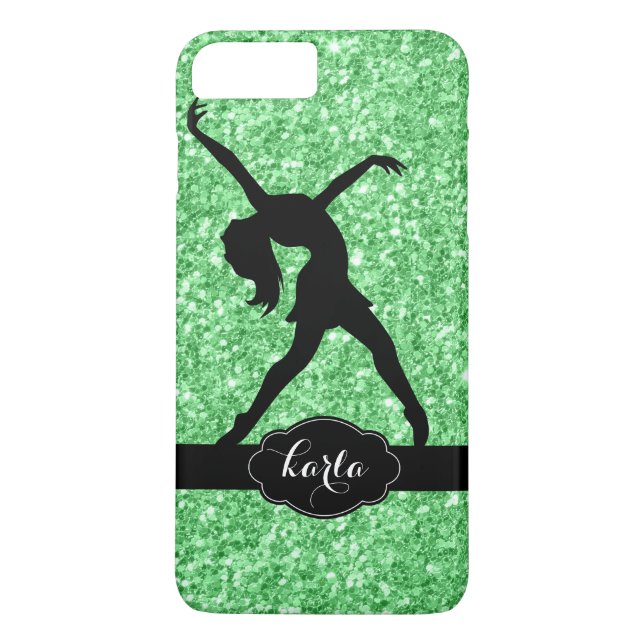 Modern Green Glitter & Black Dancer Silhouette Case-Mate iPhone Case (Back)