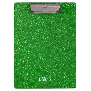 Modern Green Glitter Luxury Monogram Clipboard