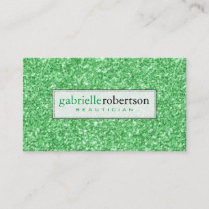 Modern Green Glitter Texture Print Beautician Business Card