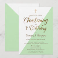 Modern Green Gold 1st Birthday Christening