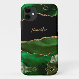 Modern Green Gold Agate Crystal Personalize iPhone 11 Case