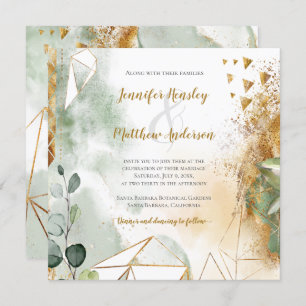 Modern Green Gold Botanical Square Invitation