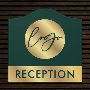 Modern Green & Gold Company Logo Office Reception Door Sign