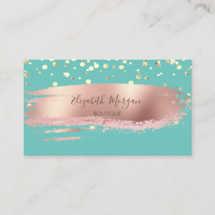 Modern Green Gold Confetti, Brush Stroke Business Card
