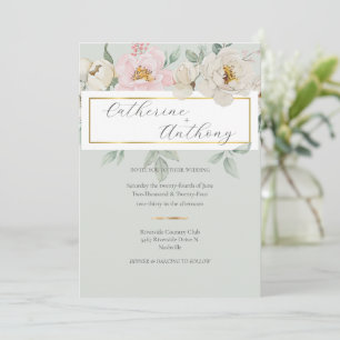 Modern Green Gold Floral Wedding  Invitation