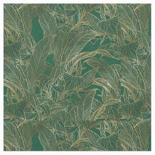 Modern Green Gold Foliage Plant Botanical Design Fabric