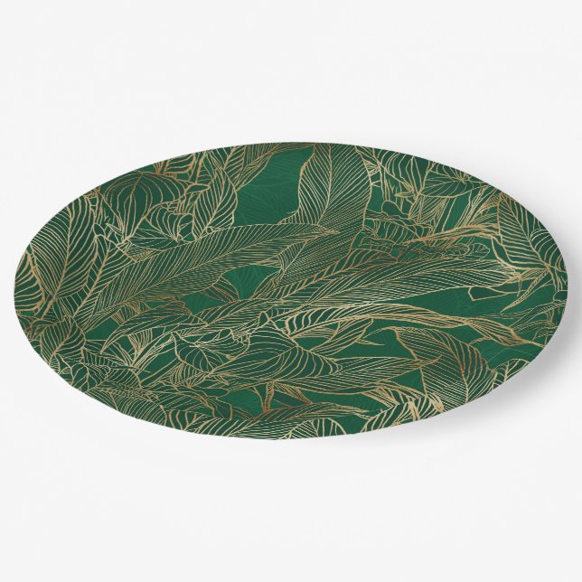 Modern Green Gold Foliage Plant Botanical Design Paper Plate (Angled)