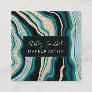 modern green gold glitter agate chic makeup square square business card