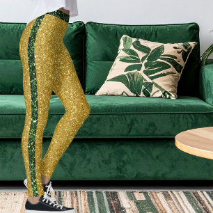 Modern Green Gold Glitter Sparkle Colourful Stripe Leggings