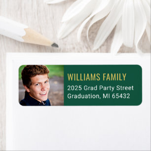 Modern Green Gold Graduation Photo Retour Adresse