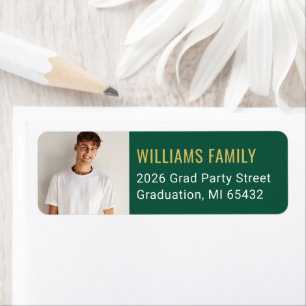 Modern Green Gold Graduation Photo Return Address