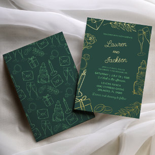 Modern Green & Gold Hand Drawn Wedding